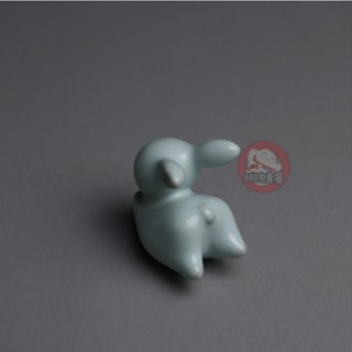 茶寵 泡茶小擺件 動物擺件 茶盤裝飾 汝窯全瓷兔可愛兔子有趣獃萌陶瓷擺件小眾茶玩茶寵小迷你小兔子