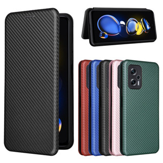 Xiaomi 紅米note11Tpro5G手機殼翻蓋小米pocox4GT5G插卡耐磨耐髒碳纖維皮套素面色書本式防摔手機殼