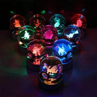 口袋妖怪水晶球皮卡丘 Gengar Eevee Mewtwo Lacario 動漫遊戲 Pokeball Led 夜燈底