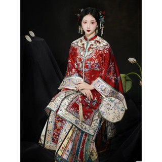清漢古著婚服晚清宮廷風新娘結婚禮服回門紅色禾服