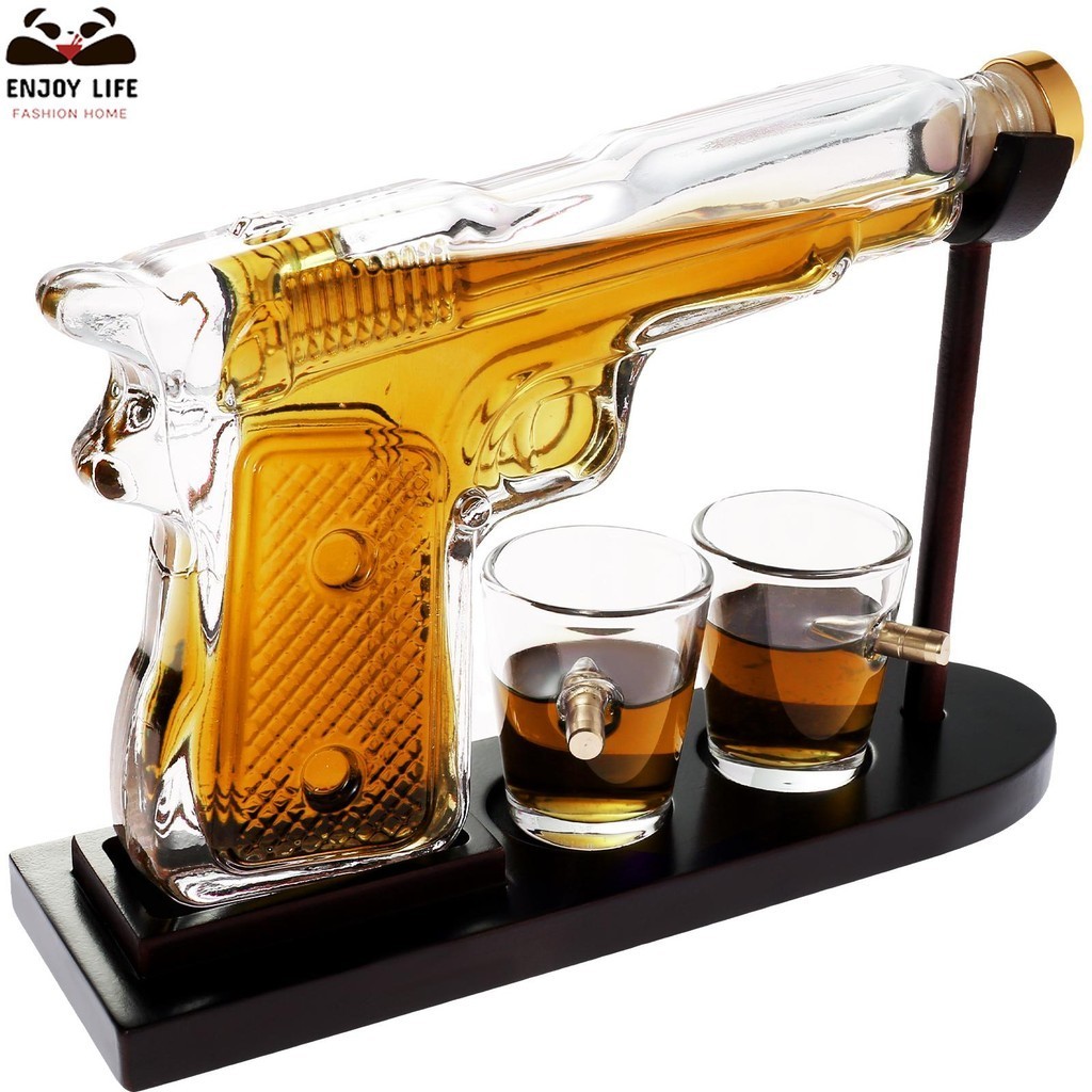 威士忌醒酒器套裝帶 2 個玻璃杯和支架安全玻璃葡萄酒起泡器裝飾復古分酒器 SHOPSBC7052
