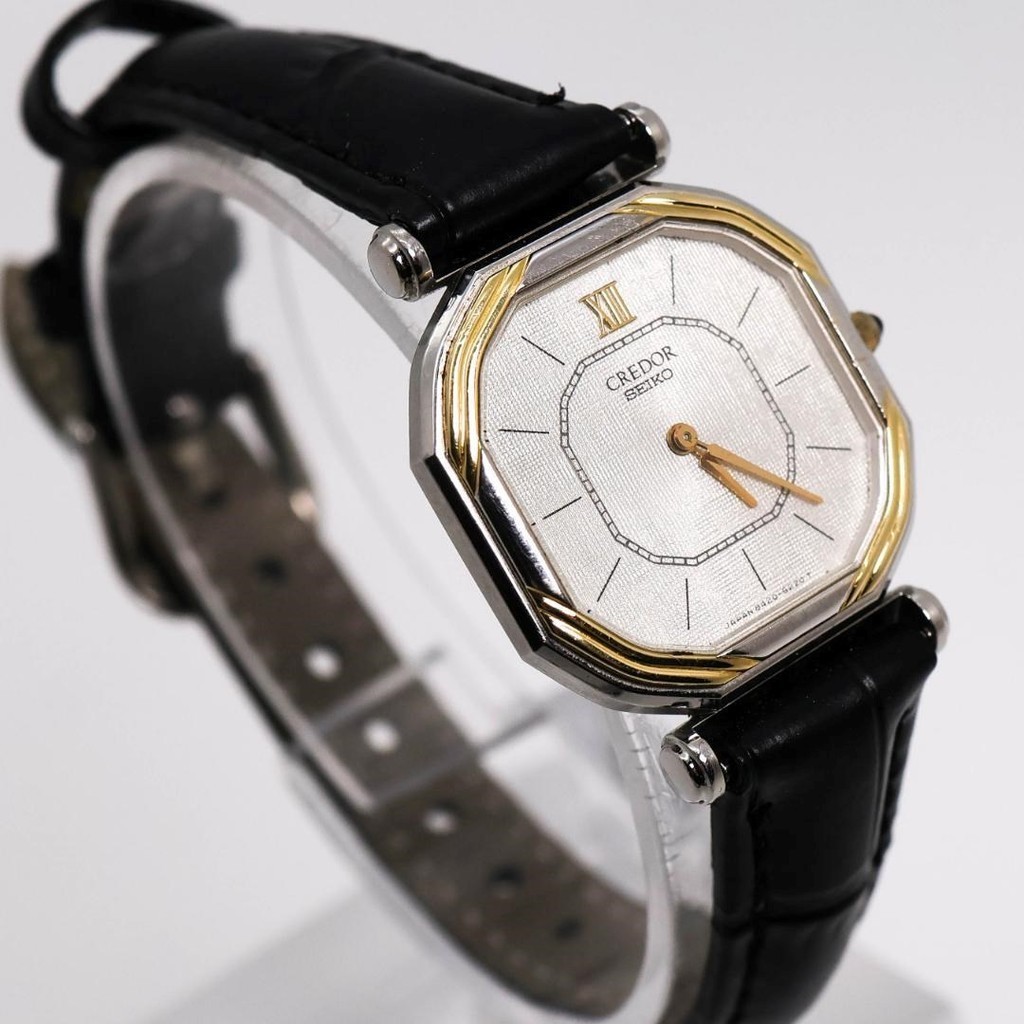 從日本出貨 正品 SEIKO CREDOR 手錶 14k 金錶圈石英皮革 可愛的 時髦 展示 時尚 配件