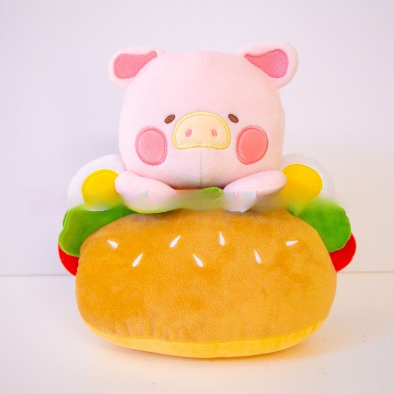 新款漢堡熱狗包毛絨公仔可愛小豬娃娃玩偶生日禮物