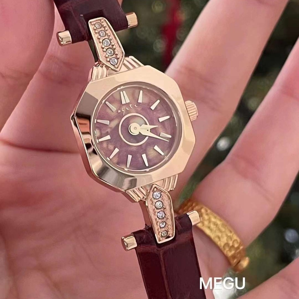 （$最流行$)agete同款中古小金錶新款迷你秀氣方形麥穗女士方形復古石英手錶