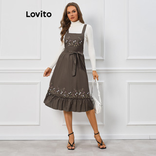 Lovito 女用休閒花卉荷葉邊下擺連身裙 LBL09354