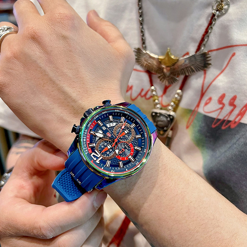 MINIFOCUS時尚潮流男士矽膠帶防水錶大學生男表彩色運動防水手錶
