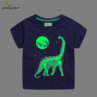 90-130CM 24年新款兒童短袖T恤男寶寶中兒童短袖上衣針織夜光恐龍圖案分銷