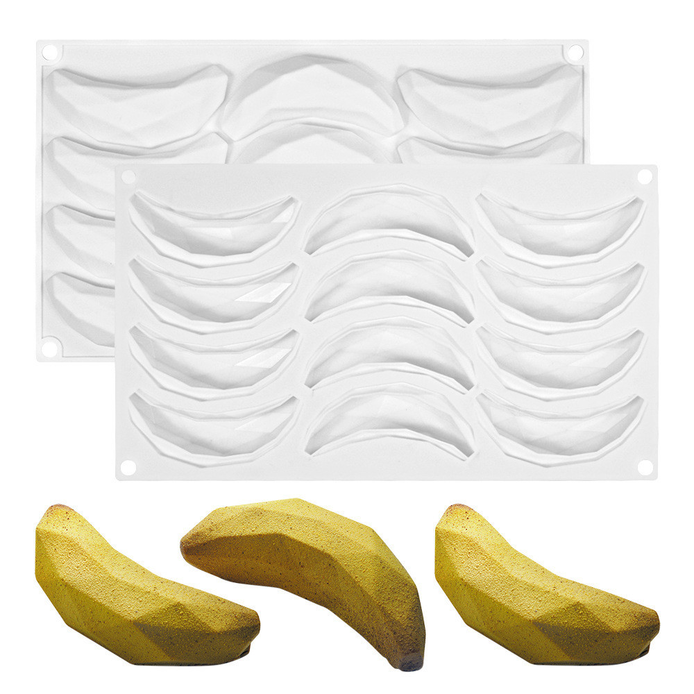 12連鑽石香蕉矽膠模具法式慕斯水果甜點烘焙裝飾模具