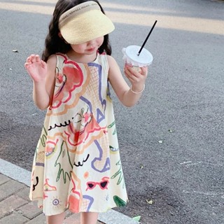 現貨韓版兒童夏季連身裙童裝女童背心裙夏季新款兒童韓版塗鴉無袖洋裝