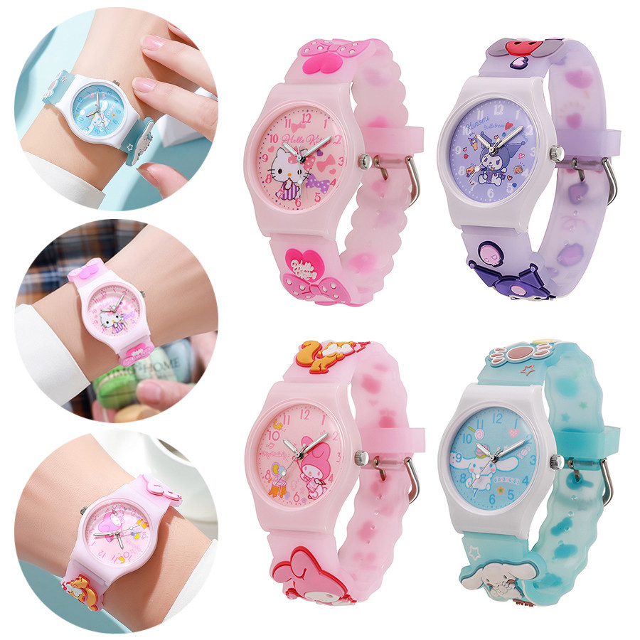 三麗鷗 3D 圖案兒童手錶 Cinnamoro Hello Kitty 防水石英手錶 Kuromi 卡通聖誕錶帶兒童禮物