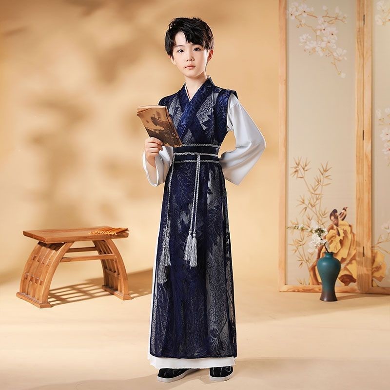 男童漢服舞台裝長袍唐裝兒童古代傳統表演服裝兒童