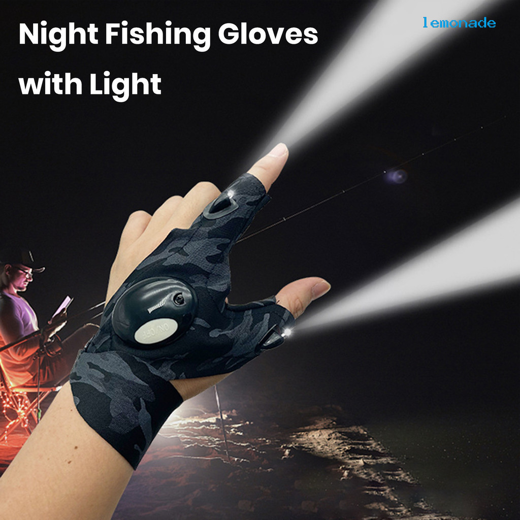 【戶外用品】led手電筒發光釣魚手套 修理照明手指燈戶外充電半指夜釣手套