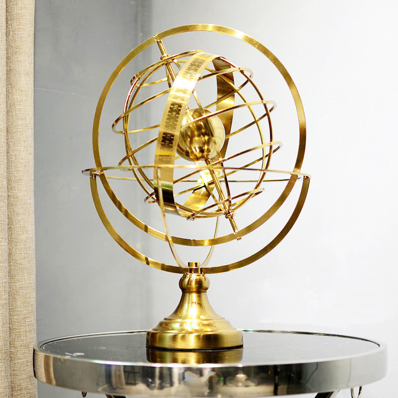 現代簡約旋轉地球儀擺件歐式辦公室樣板房電視櫃裝飾品金屬工藝品