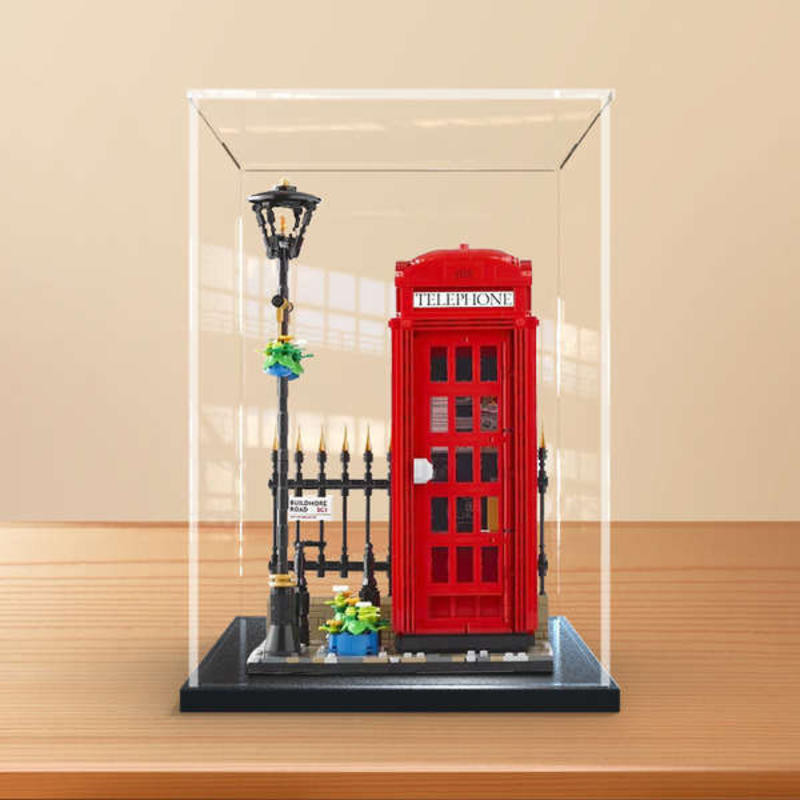 亞克力展示盒適用樂高21347倫敦紅色電話亭積木模型透明防塵罩