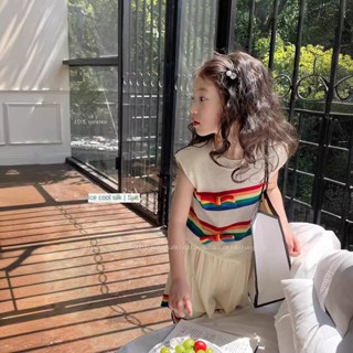 童裝 女童2024夏季新款韓版針織背心兩件套兒童寶寶夏裝洋氣網紅套裝