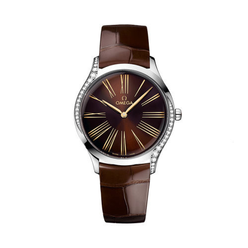 OMEGA36毫米錶盤機芯腕錶 精鋼棕色系列表殼石英 皮錶帶碟飛⌚Omegafan⌚ Watch 女士 /
