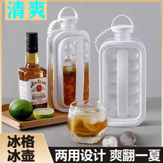 冷水壺 水瓶 杯子 玻璃壺 玻璃冷水壺 耐熱水壺【清涼一夏】冰球壺冰格模具傢用水壺自製冰儲存盃冰箱凍冰塊網紅