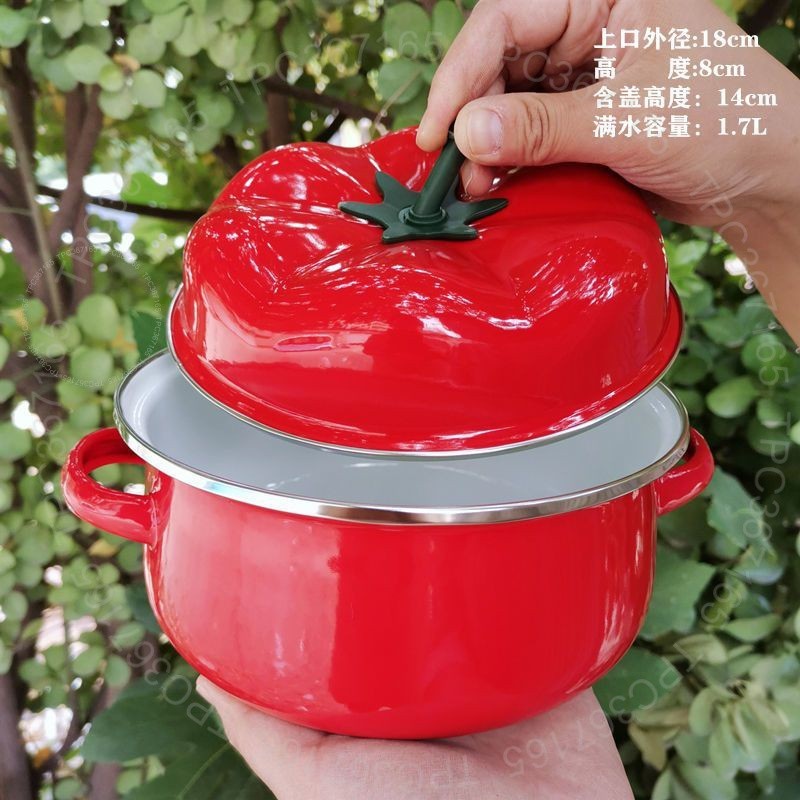 #加厚番茄鍋# 搪瓷鍋雙耳家用煮湯鍋 小拉麵鍋鍋電磁爐燃氣通用 加厚番茄鍋