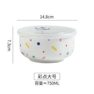臺灣出貨🎀帶蓋保鮮碗飯盒耐高溫微波爐冰箱收納盒宿捨碗泡麵碗三套