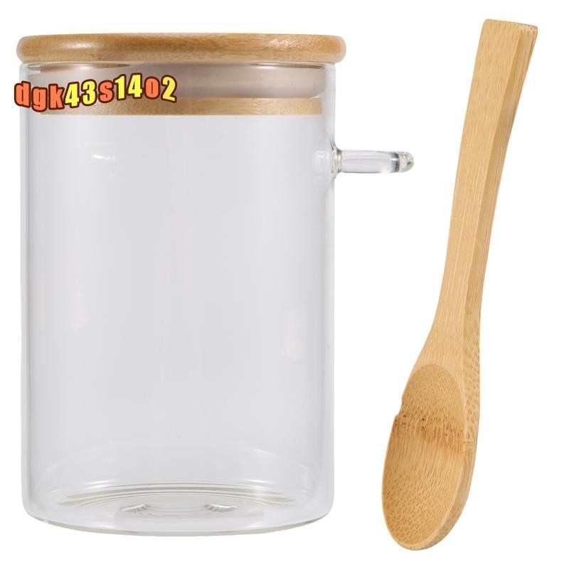 玻璃食品密封罐腳輪木製扭蓋廚房糖果儲罐罐竹食品容器帶木勺