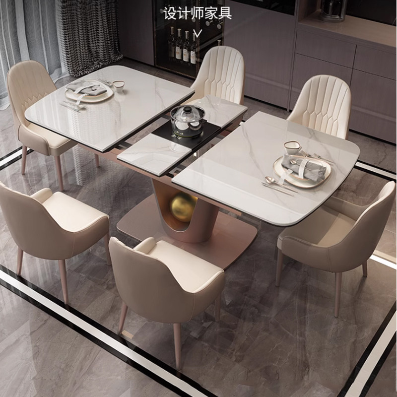 Sunny Corner🌹岩板餐桌可伸縮摺疊家用長方形飯桌帶電磁爐設計師款高端輕奢餐桌