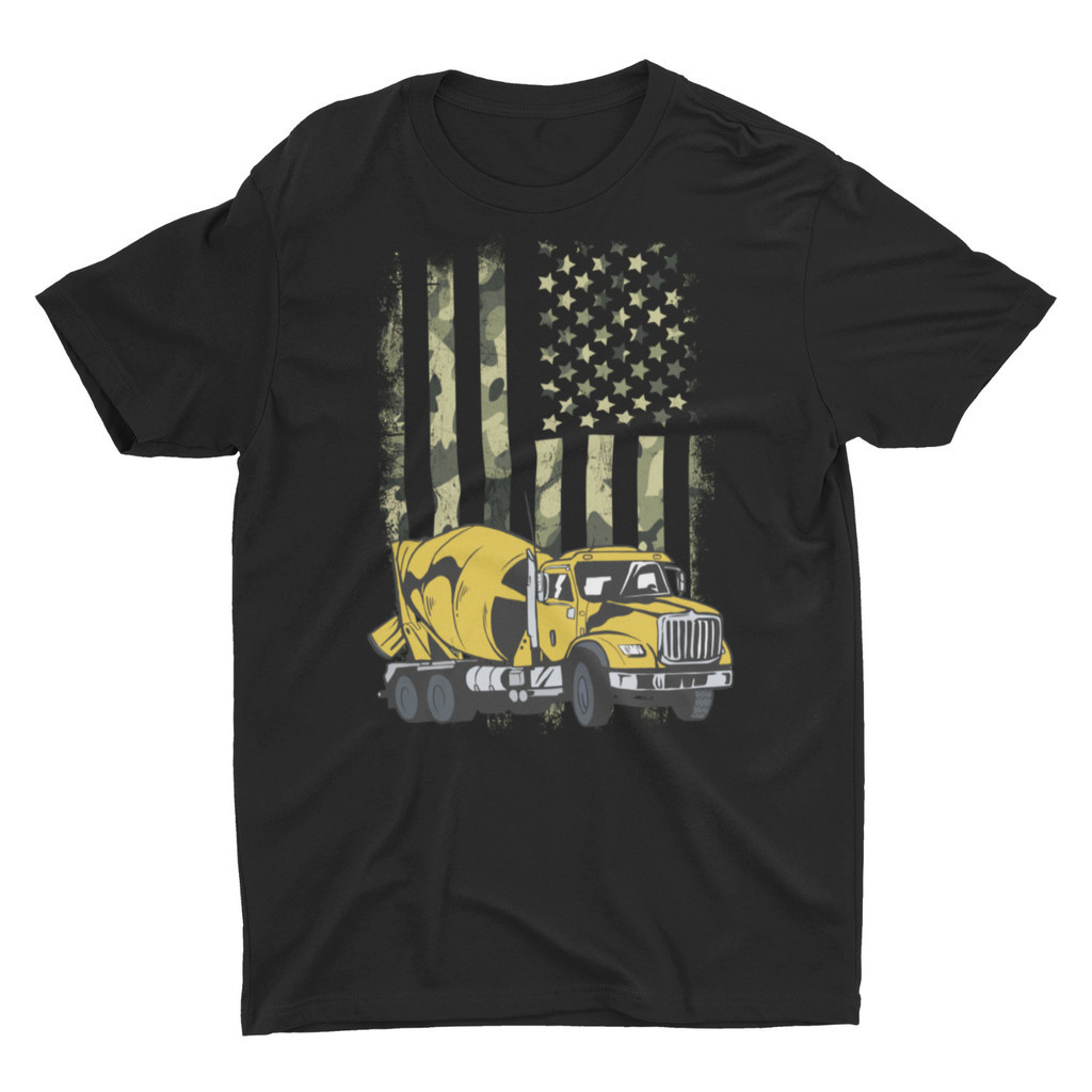 水泥卡車司機混凝土攪拌機迷彩美國國旗 T 恤