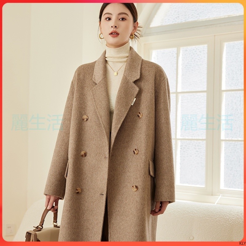 【麗生活】 秋冬高級感繭型雙面呢大衣女簡約氣質長款寬鬆羊毛外套
