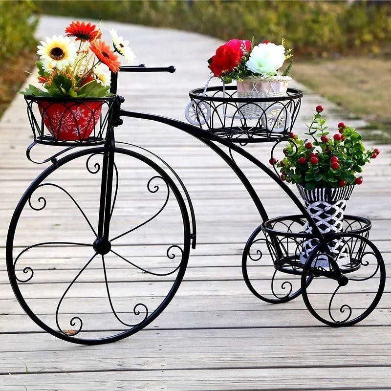 🎁品質保證🎁花架子室內家用歐式鐵藝自行車吊籃花架單車多層花盆架藝術花架
