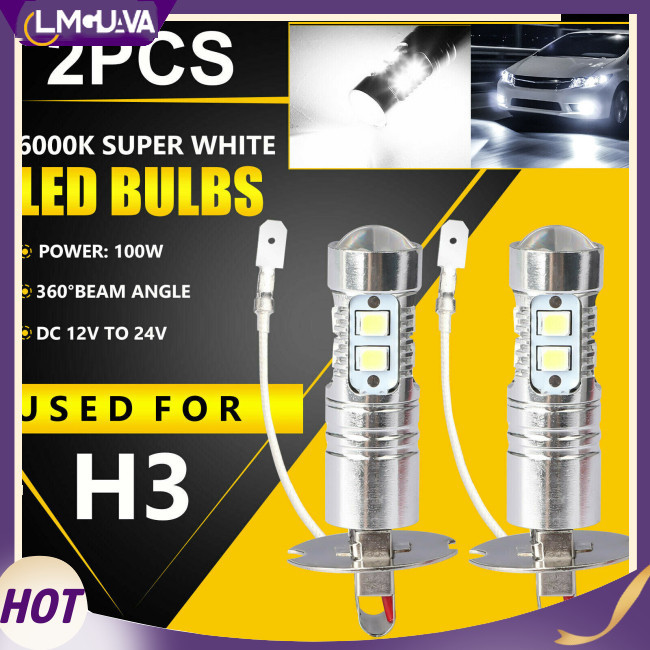 Lmg 2 件汽車 H3 Led 霧燈燈泡轉換套件 Dc 12v-24v 100w 360 度超亮 Canbus 600