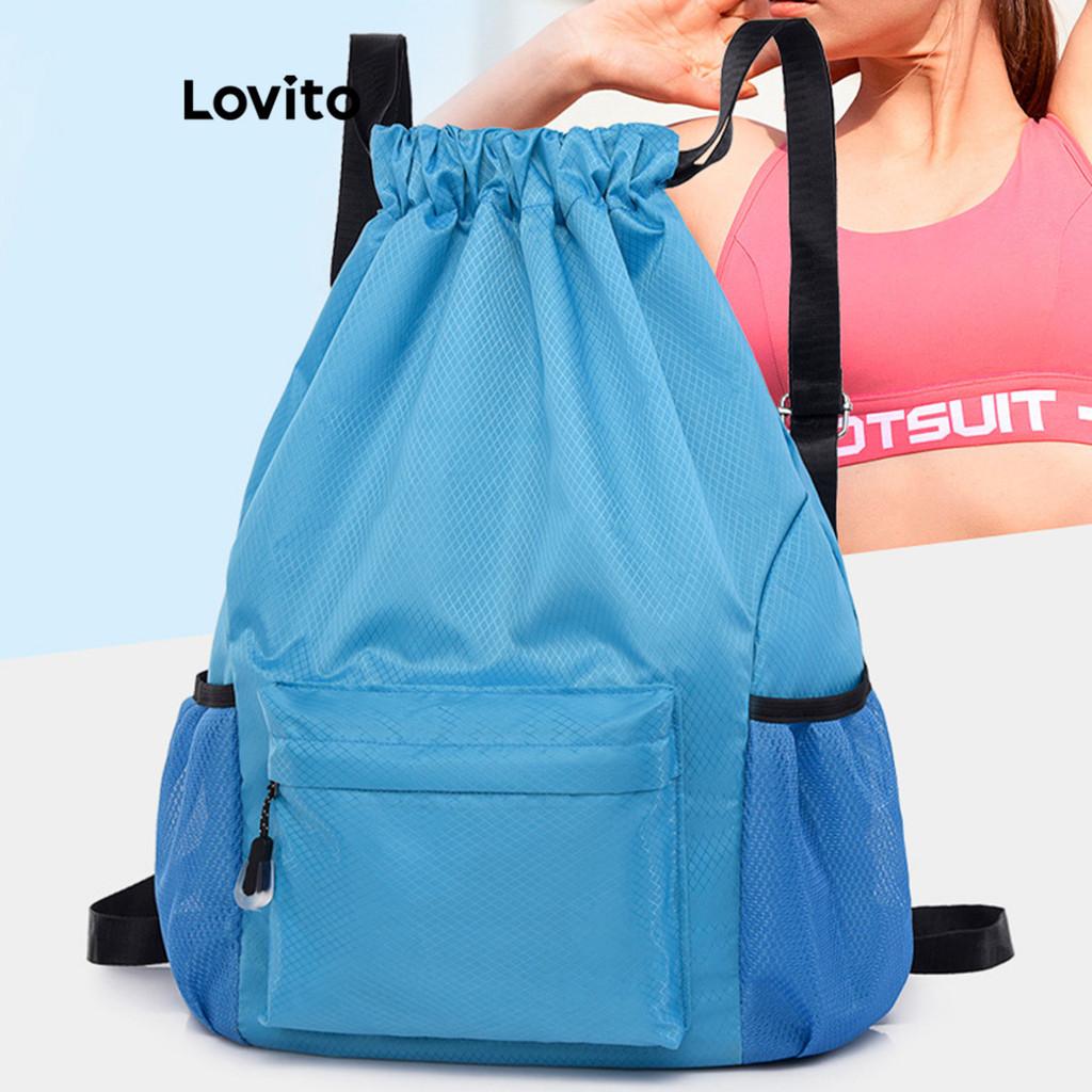 Lovito 女士運動型素色防水籃球旅行包背包 LFA21199