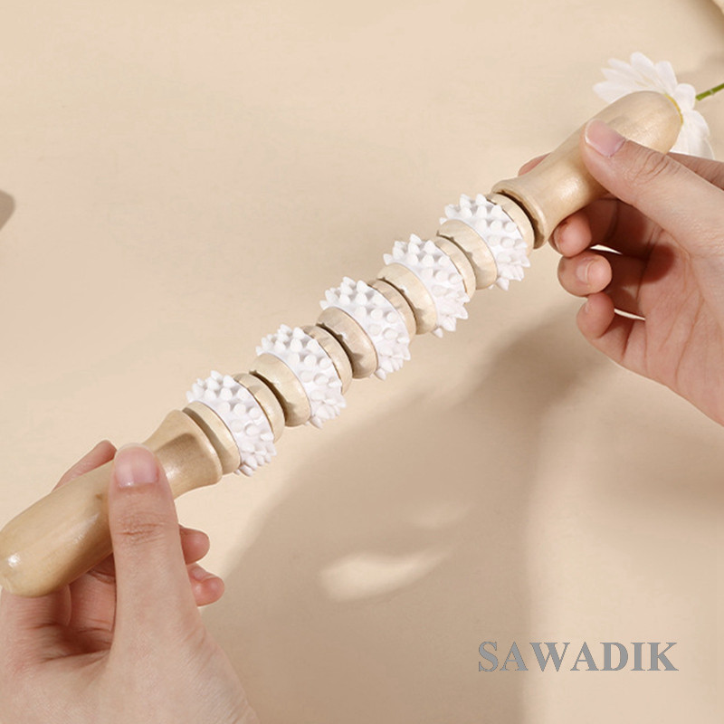 Sawadik 木質按摩滾輪棒 減脂塑身按摩工具 淋巴引流按摩器