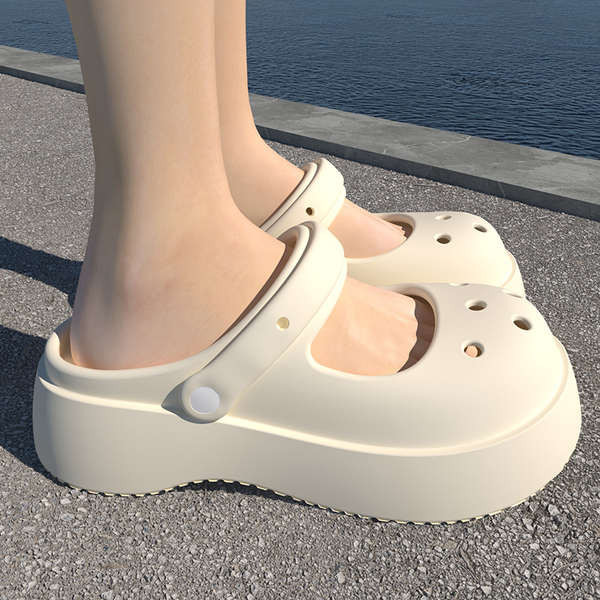 涼鞋 crocs 踩屎感瑪麗珍洞洞鞋拖鞋女夏季2023新款厚底防滑沙灘帶后跟涼鞋女