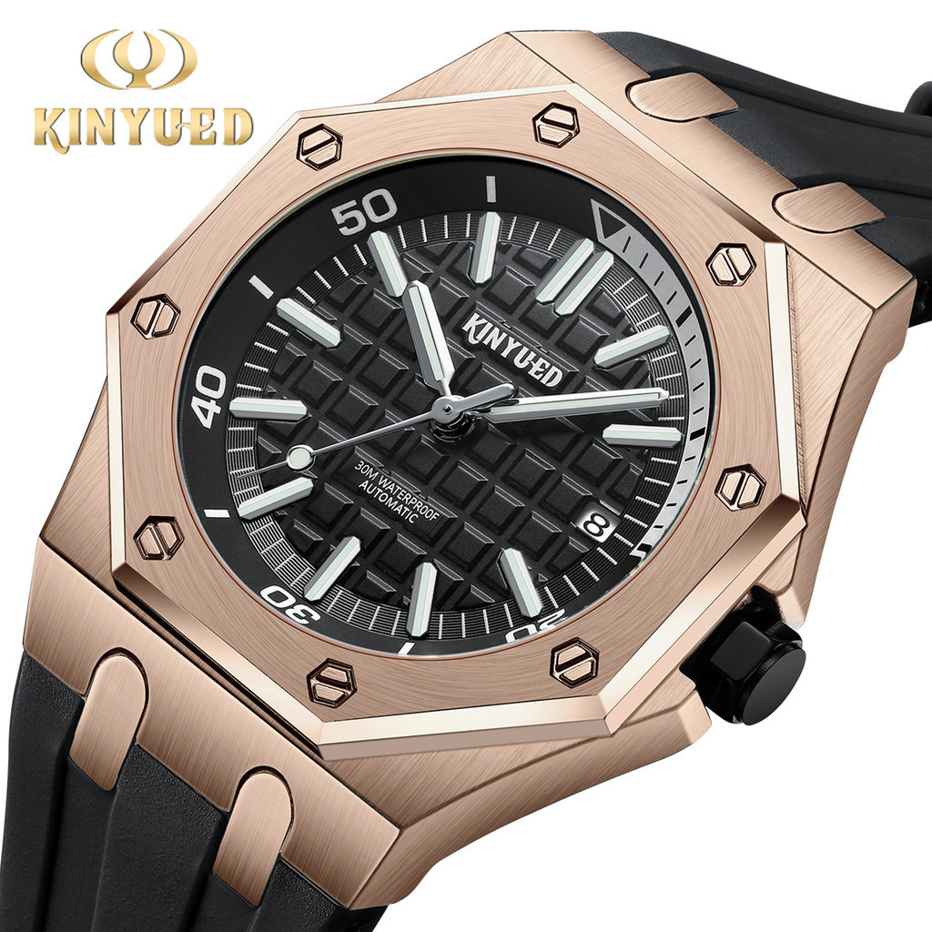 KINYUED 全自動機械錶 日曆夜光防水男士手錶 時尚腕錶 高級商務機械手錶 矽膠錶帶 K029