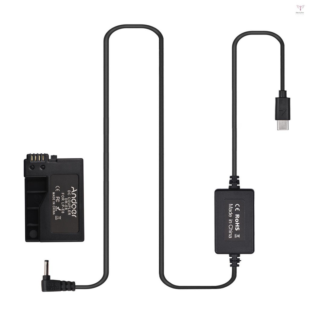 Andoer PD USB Type-C 電纜轉 DR-E8 虛擬電池直流耦合器 LP-E8 替換佳能 EOS Rebe