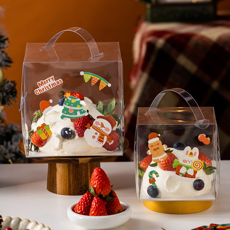 【現貨】【蛋糕包裝盒】草莓塔 包裝盒 蛋糕盒 4寸 3 手提 耶誕 網紅 生日 爆漿 透明 慕斯 手提 加高 5