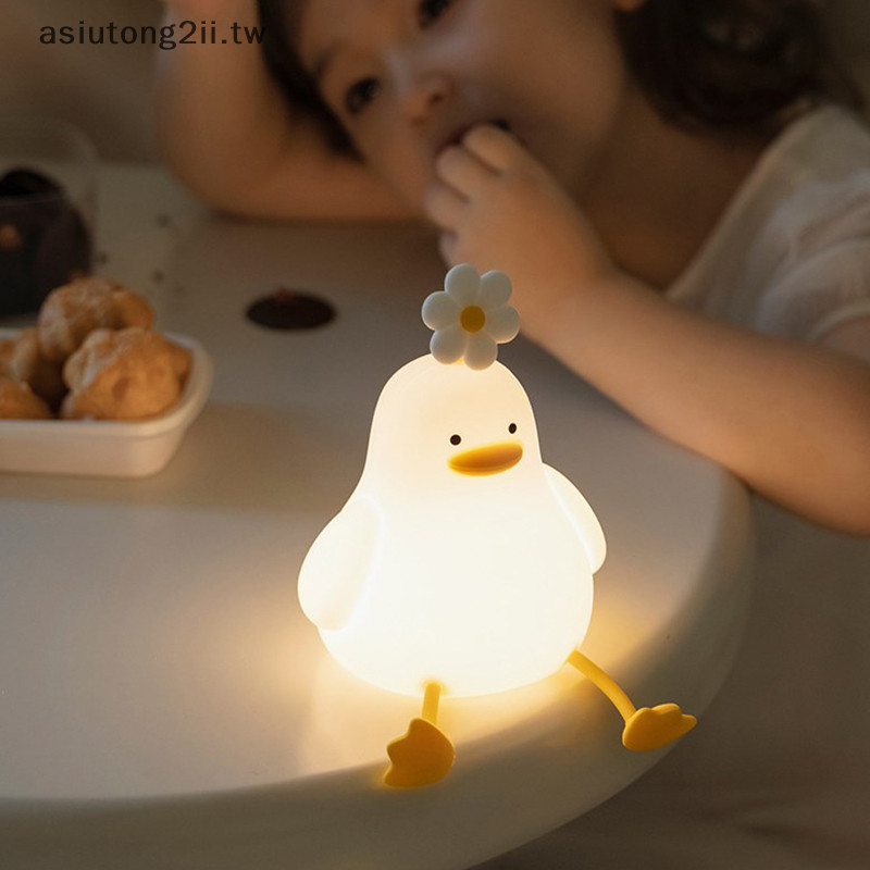 [asiutong2ii] 可愛鴨子led小夜燈usb充電小夜燈矽膠燈觸摸開關兒童兒童臥室裝飾生日禮物[tw]