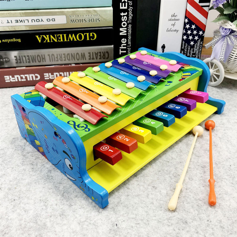 木製音樂兒童益智手敲八音小木琴二合一鋼琴多功能男孩女寶寶玩具5.26