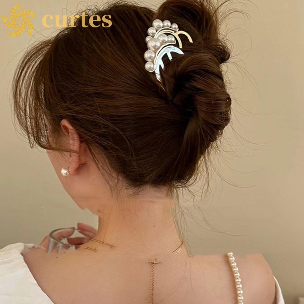 Curtes U型發叉幾何頭飾 U型珍珠發棒甜美髮飾髮型工具合金波浪髮夾