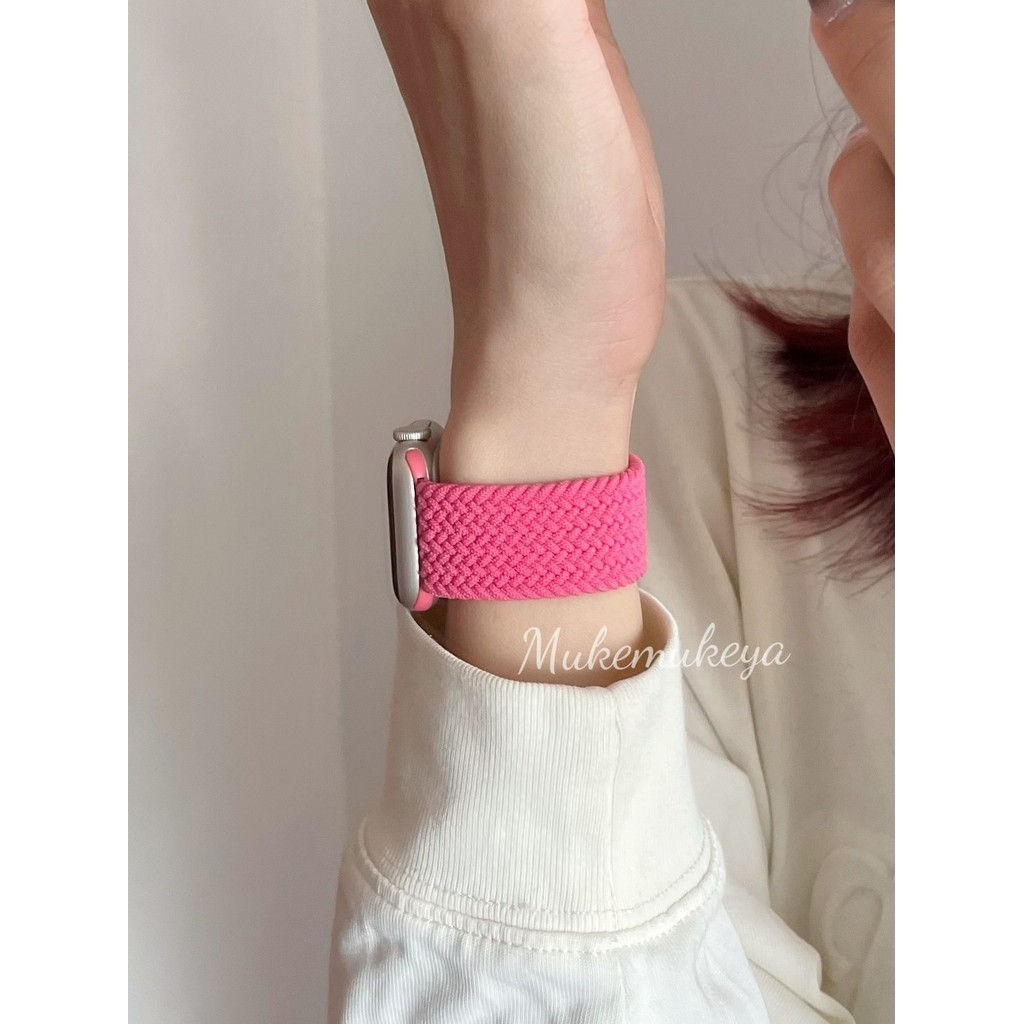 【現貨錶帶】適用蘋果手錶橘粉色單圈編織錶帶apple watch錶帶彈性舒適錶帶iwatch9