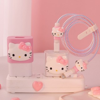SAMSUNG 可愛的粉色 Hello KT 手機殼適用於三星 25w 充電器保護套資料線頭咬保護殼數據線防斷