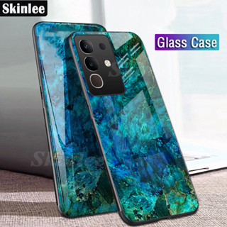 Vivo Y29 手機殼後蓋時尚大理石硬鋼化玻璃保護膜 Vivo V50 Pro 保護殼軟矽膠套