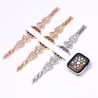 珍珠皇冠錶帶 適用於 Apple watch S10 9 8 7 6 SE 手腕錶帶 手鍊高階感 珍珠錶帶 皇冠金屬錶帶