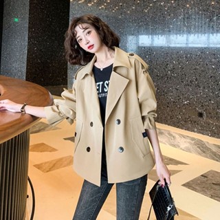 現貨 氣質短版 風衣外套 女2025春裝 新款韓版 西裝領 長袖上衣 寬鬆 休閒 夾克