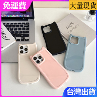 iphone 16 15 14 13 Pro max日韓相框貓耳朵簡約純色女原創可愛甜妹全包軟ins風防摔手機殼保護套
