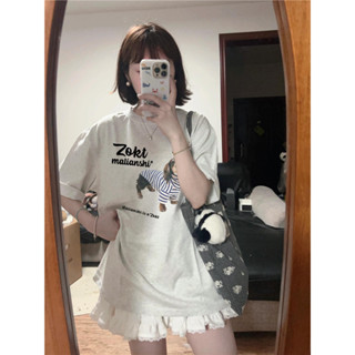 【HOT 本舖】 純棉美式復古落肩短袖200克T恤女新款設計感小眾寬鬆潮牌半袖上衣