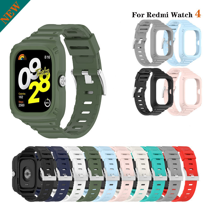 適用於 Redmi Watch 4 錶帶 2 合 1 設計全保護矽膠錶帶帶保護殼適用於 Redmi Watch4 腕帶