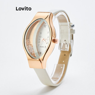 Lovito 休閒蛇皮印花水鑽不對稱時尚多功能通勤石英手錶女式 LFA78161