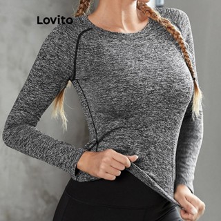 Lovito Sporty 女士素色結構線條基本款運動 T 恤 LNL57371