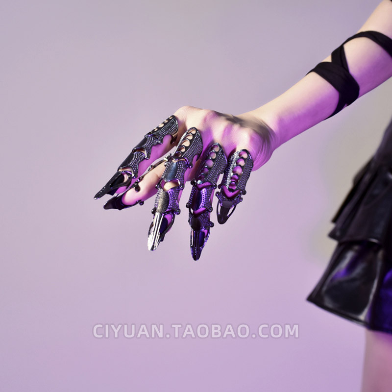 Lolita復古賽博朋克機械金屬指環手指裝飾哥特蒸汽手甲指套凹造型