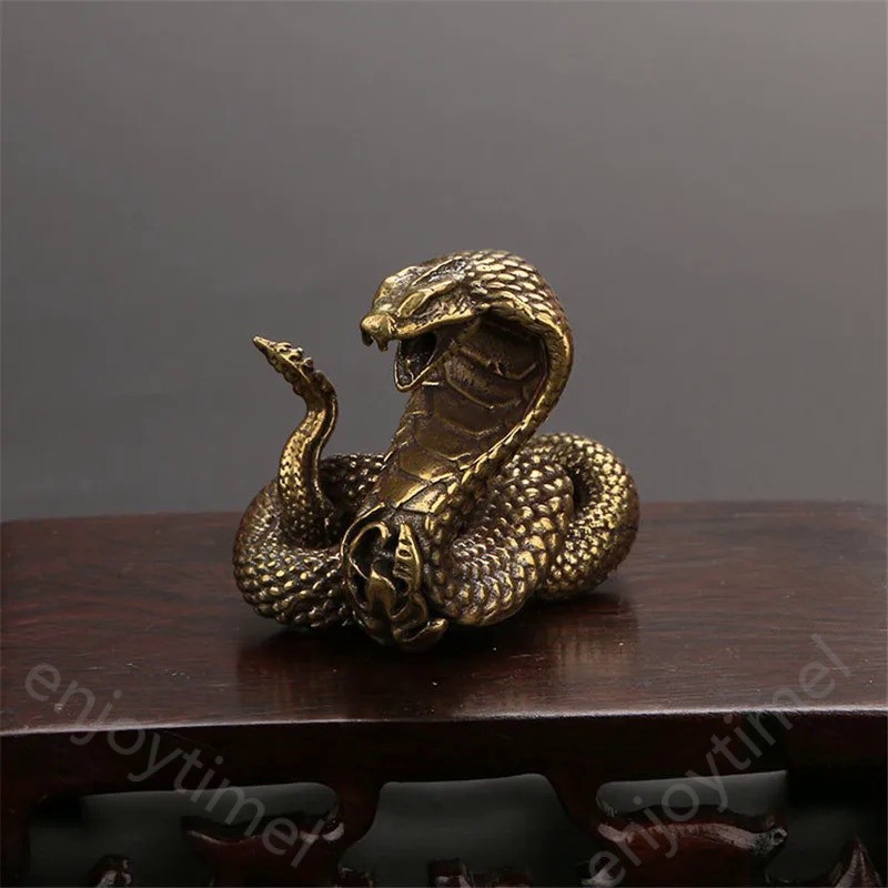 眼鏡蛇雕像擺件生肖蛇微型公仔銅桌面擺件茶寵物擺件配件工藝